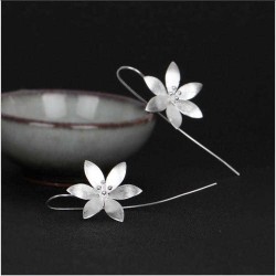 925 Sterling Silver Vintage Ear Drop Earring Flower Dangle Earrings Ethnic Jeweley for Women