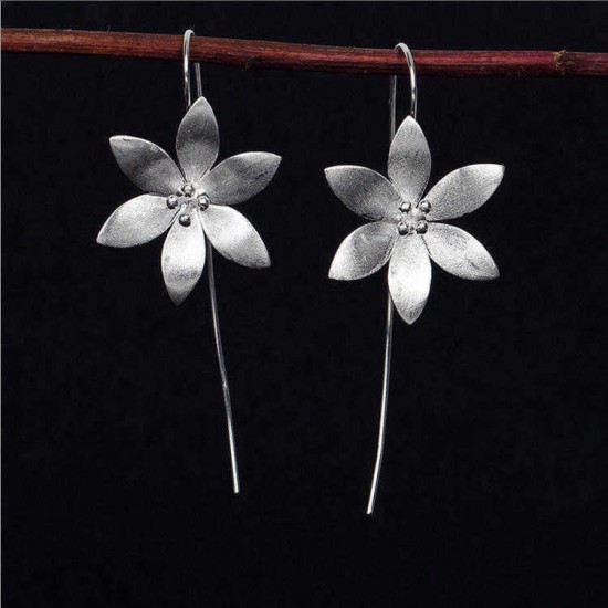 925 Sterling Silver Vintage Ear Drop Earring Flower Dangle Earrings Ethnic Jeweley for Women