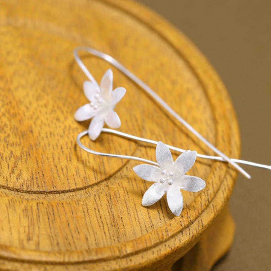 925 Sterling Silver Vintage Ear Drop Earring Flower Dangle Earrings Ethnic Jeweley for Women