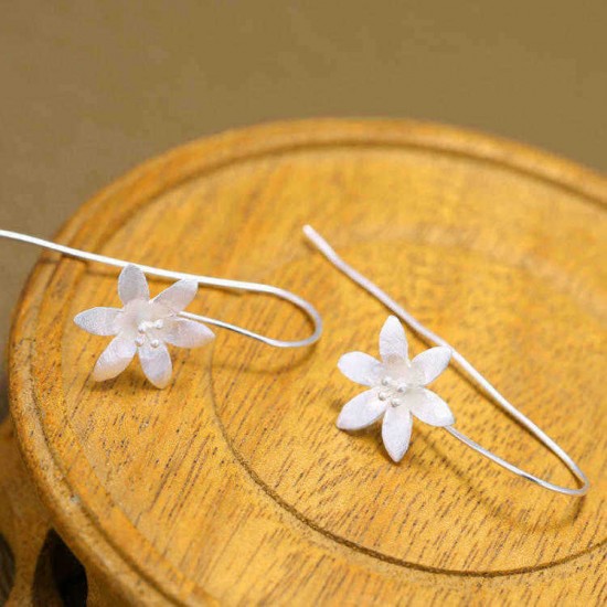 925 Sterling Silver Vintage Ear Drop Earring Flower Dangle Earrings Ethnic Jeweley for Women