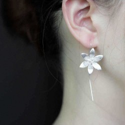 925 Sterling Silver Vintage Ear Drop Earring Flower Dangle Earrings Ethnic Jeweley for Women