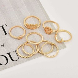 9Pcs Bohemian Ring Set Vintage Moon Heart Flower Crown Silver Gold Knuckle Rings Gift for Women