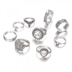 9Pcs Bohemian Statement Ring Sets Vintage Geometric Sun Stars Crown Flower Knuckle Rings for Women