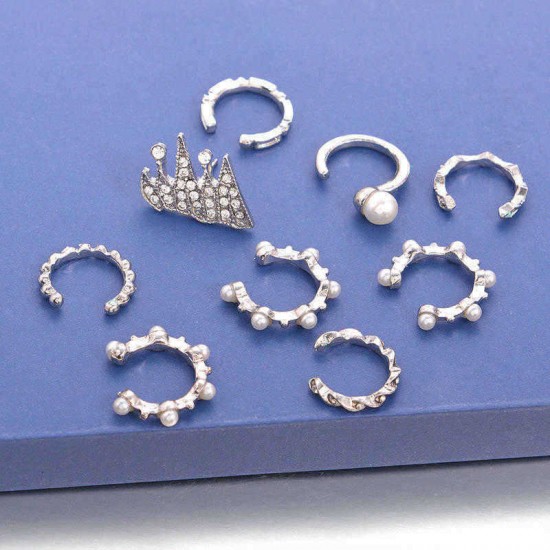 9Pcs Cartilage Earring Set for Women No Piercing Pearl Cuff Diamond Ear Stud