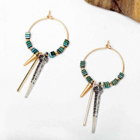 African Green Ore Texture Earrings Geometric Circle Ear Drop Earring For Women