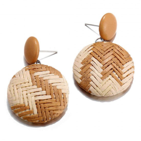 African Paper Weaving Big Earring Retro Style Round Circle Ear Drop Earring For Women