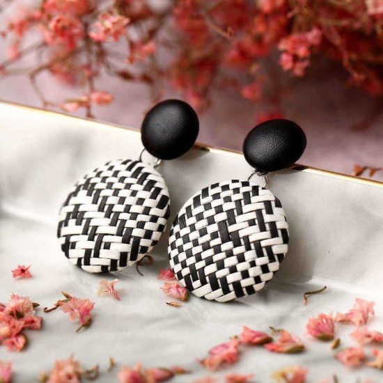 African Paper Weaving Big Earring Retro Style Round Circle Ear Drop Earring For Women