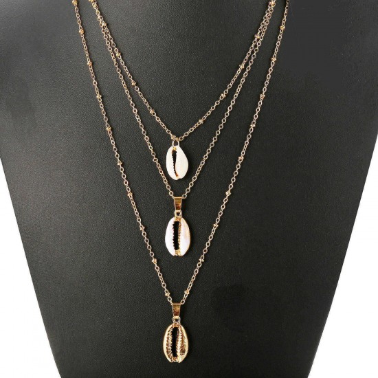 African Style Shell Multi-Layer Necklace Gold Metal Conch-inlaid Gold-rimmed Cavicle Chain Necklace