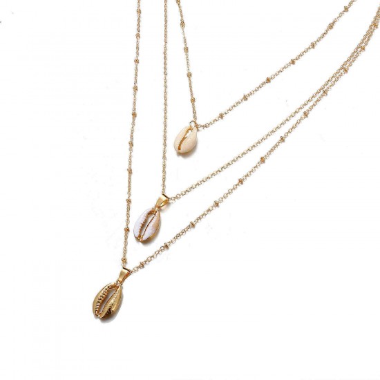 African Style Shell Multi-Layer Necklace Gold Metal Conch-inlaid Gold-rimmed Cavicle Chain Necklace