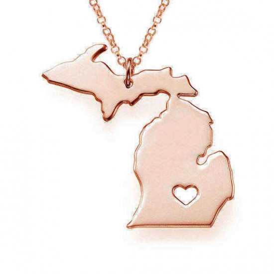 American Michigan State Map Stainless Steel Unisex Silver Plated Necklace