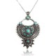 Antique Silver Flower Owl Turquoise Charm Necklace Pendant Unisex