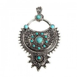 Antique Silver Flower Owl Turquoise Charm Necklace Pendant Unisex
