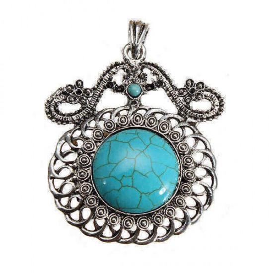 Antique Silver Flower Owl Turquoise Charm Necklace Pendant Unisex