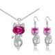 Austria Crystal Naughty Cat Platinum Rhinestone Necklace Earrings Jewelry Set