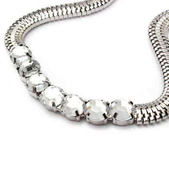 Bib Silver Gold Metal Crystal Snake Chain Choker Necklace For Women