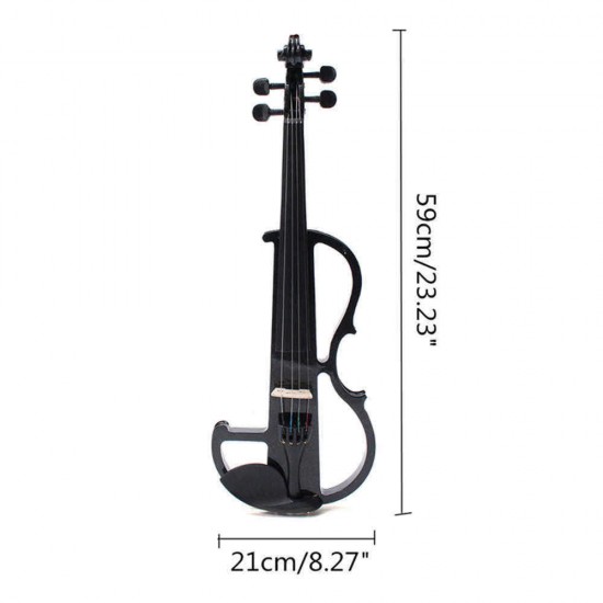 Black 4/4 Full Size Electric Violin Student Fiddle Case Bow Headphone Cable Set