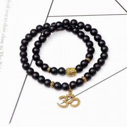 Black Matte Buddha Lucky Bracelet Irregular Pattern Pendant Necklace Bangle for Women