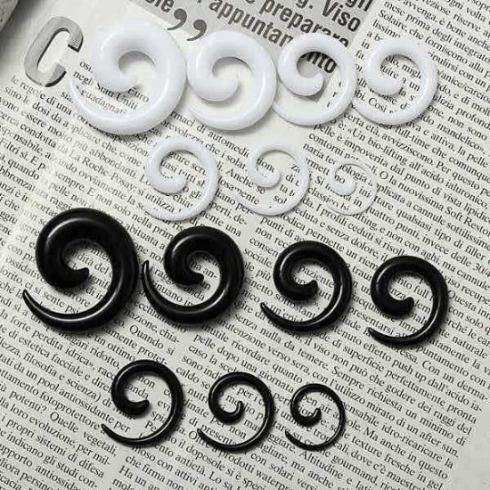 Black White Acrylic Carved Spiral Snail Tapered Ear Plug Ear Expander