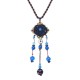 Blue Crystal Flower Necklace Ethnic Long Rope Bead Necklace for Women