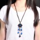 Blue Crystal Flower Necklace Ethnic Long Rope Bead Necklace for Women