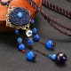 Blue Crystal Flower Necklace Ethnic Long Rope Bead Necklace for Women