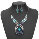 Blue Gems Necklace Crystal Drop Earrings Jewelry Set