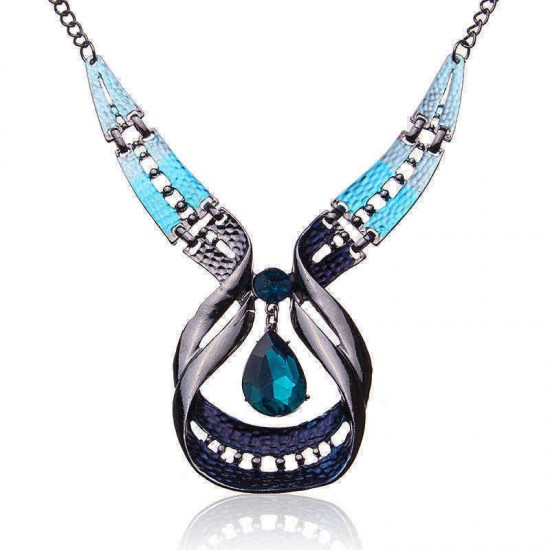 Blue Gems Necklace Crystal Drop Earrings Jewelry Set