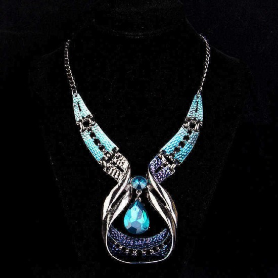 Blue Gems Necklace Crystal Drop Earrings Jewelry Set