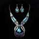 Blue Gems Necklace Crystal Drop Earrings Jewelry Set