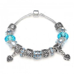 Blue Murano Glass Beads Crystal Bracelet 925 Silver Plated