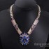 Blue Sapphire Crystal Flower Chunky Choker Necklace Gold Plated