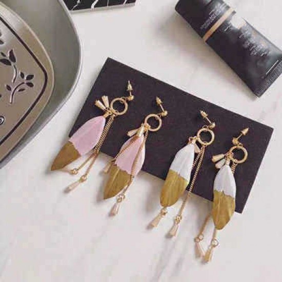 Bohemia Creative Wind Golden Feather Crystal Earrings