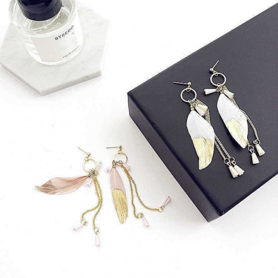 Bohemia Creative Wind Golden Feather Crystal Earrings