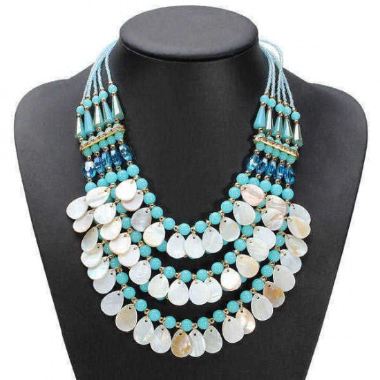 Bohemia Crystal Teardrop Water Drop Multilayer Pendant Statement Necklace