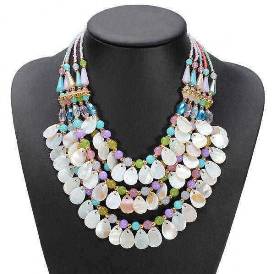 Bohemia Crystal Teardrop Water Drop Multilayer Pendant Statement Necklace