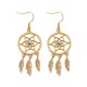 Bohemia Dreamcatcher Feather Charm Earrings Women Gold Colors Leaf Hollow Earrings