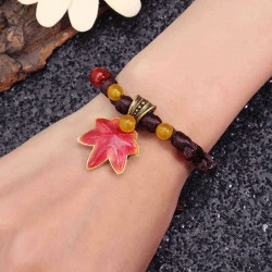 Bohemia Handmade Cloisonne Natural Agate Maple Leaf Bracelet