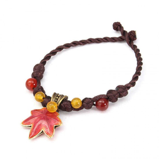 Bohemia Handmade Cloisonne Natural Agate Maple Leaf Bracelet