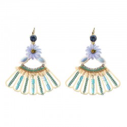 Bohemian 14K Gold Plated Peacock Tail Shape Flower Ear Drop Elegant Blue Opal Earrings for Women