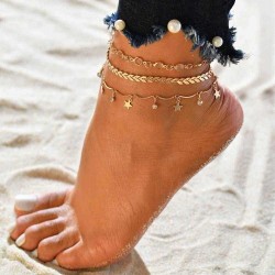 Bohemian Arrow-studded Anklet Rhinestone Star Pendant Tassels Anklet Trendy Jewelry for Women