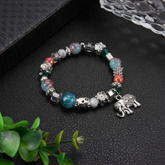 Bohemian Beaded Bracelets Colorful Irregular Flower Beads Elephant Charm Bracelet for Women