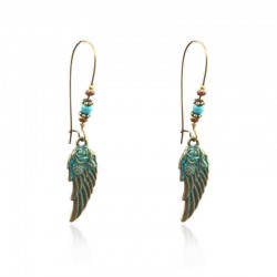 Bohemian Blue Green Feather Shape Dangle Earring Flower Leaf Carving Silver Earrings for Women