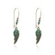 Bohemian Blue Green Feather Shape Dangle Earring Flower Leaf Carving Silver Earrings for Women