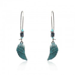 Bohemian Blue Green Feather Shape Dangle Earring Flower Leaf Carving Silver Earrings for Women