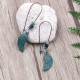 Bohemian Blue Green Feather Shape Dangle Earring Flower Leaf Carving Silver Earrings for Women