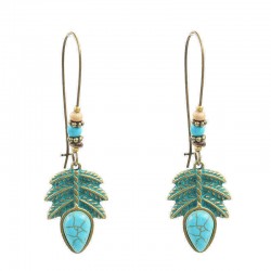 Bohemian Blue Leaf Turquoise Tassel Earrings Vintage Beads Charming Pendant Earring Drop for Women