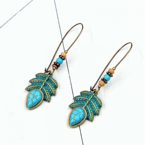 Bohemian Blue Leaf Turquoise Tassel Earrings Vintage Beads Charming Pendant Earring Drop for Women