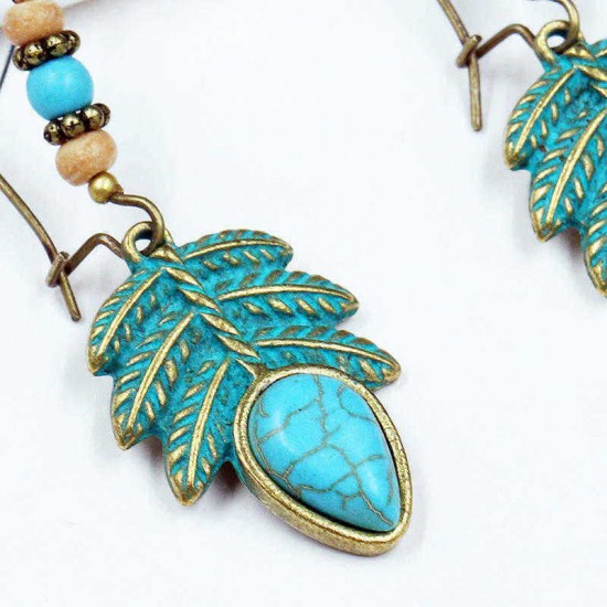 Bohemian Blue Leaf Turquoise Tassel Earrings Vintage Beads Charming Pendant Earring Drop for Women