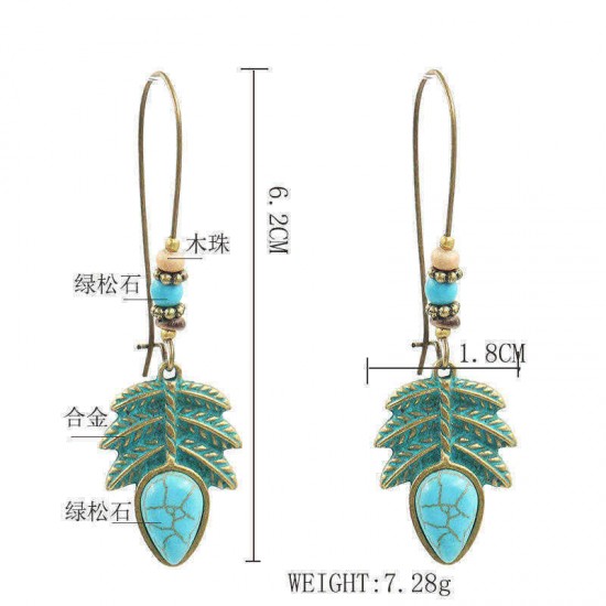 Bohemian Blue Leaf Turquoise Tassel Earrings Vintage Beads Charming Pendant Earring Drop for Women