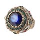 Bohemian Blue Rhinestone Finger Rings Ethnic Gold Plated Round Geometric Ring  Jewelry for Women